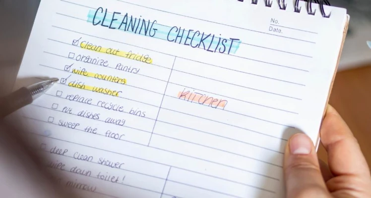 An image of various cleaning supplies for the spring cleaning house checklist